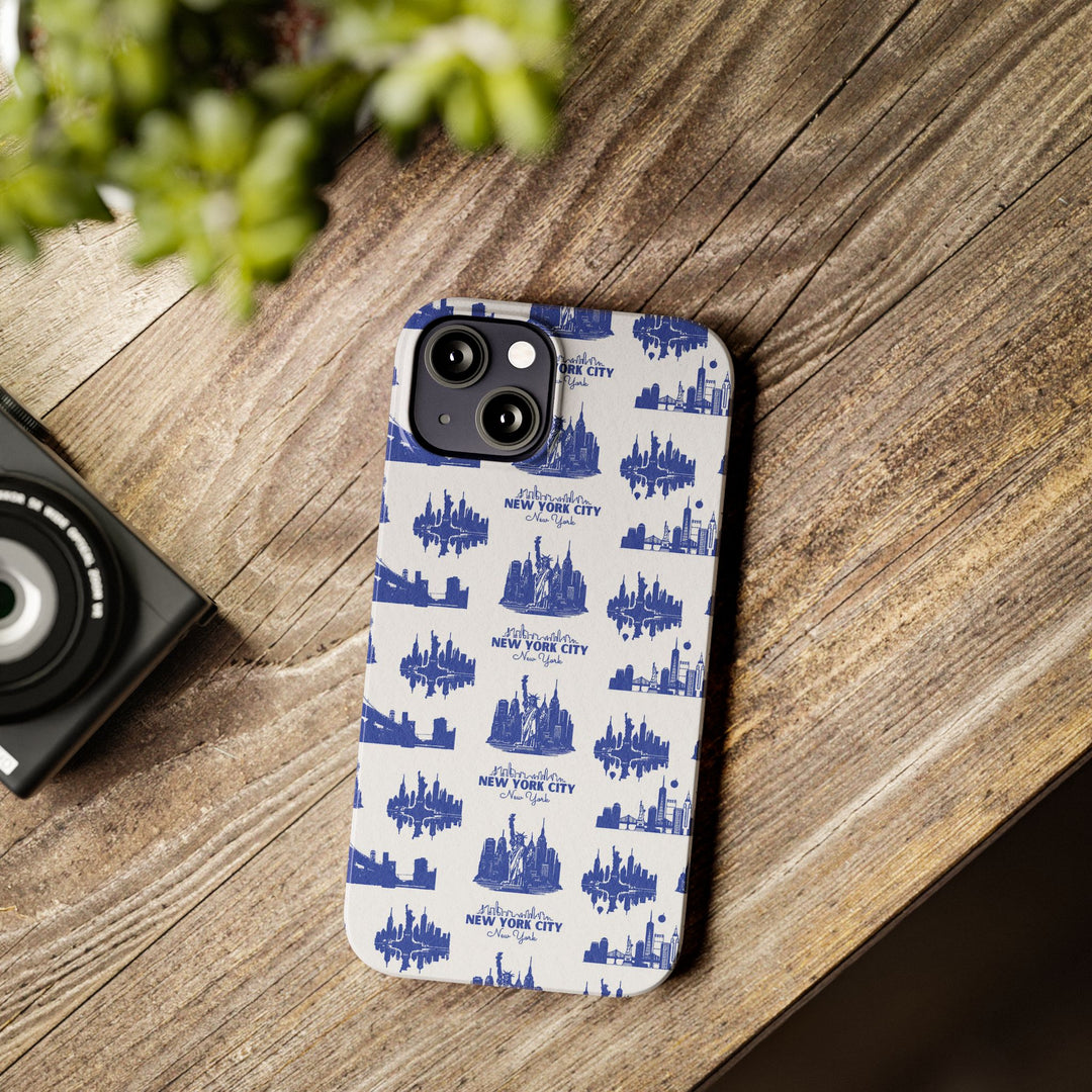 Slim New York Skyline Blue Collage Coquette Gift for Her Cute Phone Cases for Iphone 16 Pro Max | iPhone 15 Case | iPhone 15 Pro Max Case, Iphone 14, Iphone 14 Pro Max, Iphone 13 12 11 8 7 - Studio40ParkLane