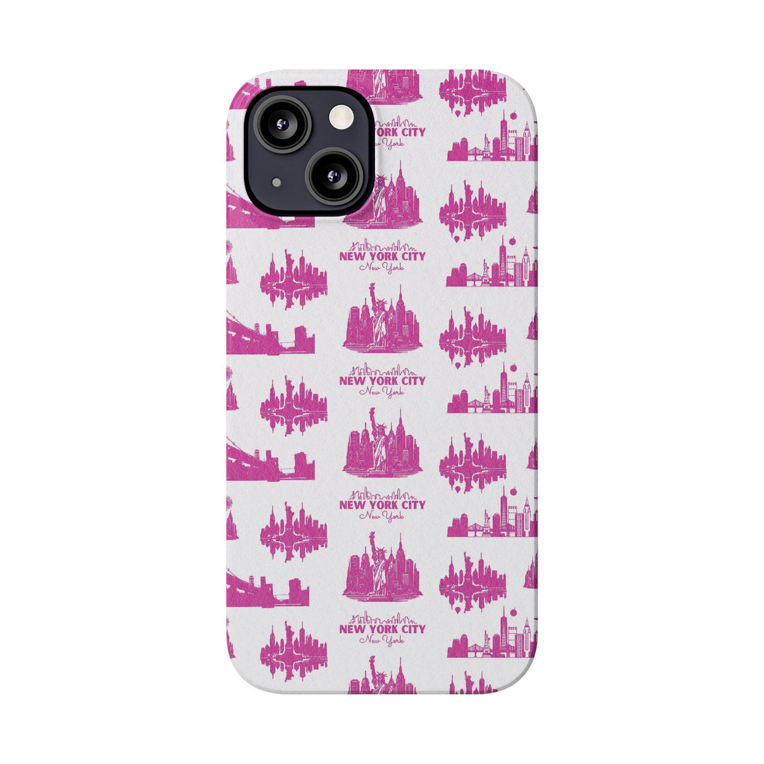 Slim New York Skyline Pink Collage Coquette Gift for Her Cute Phone Cases for Iphone 16 Pro Max | iPhone 15 Case | iPhone 15 Pro Max Case, Iphone 14, Iphone 14 Pro Max, Iphone 13 12 11 8 7 - Studio40ParkLane