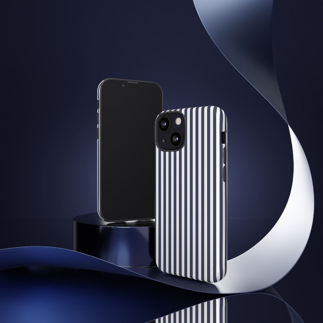 Tough Premium Navy Blue Stripes Phone Case Gift for Her - For Apple iPhone 16 Pro Max 16e iPhone 15 Pro iPhone Iphone 14 Plus 13 Pro 12 SE XR - Studio40ParkLane