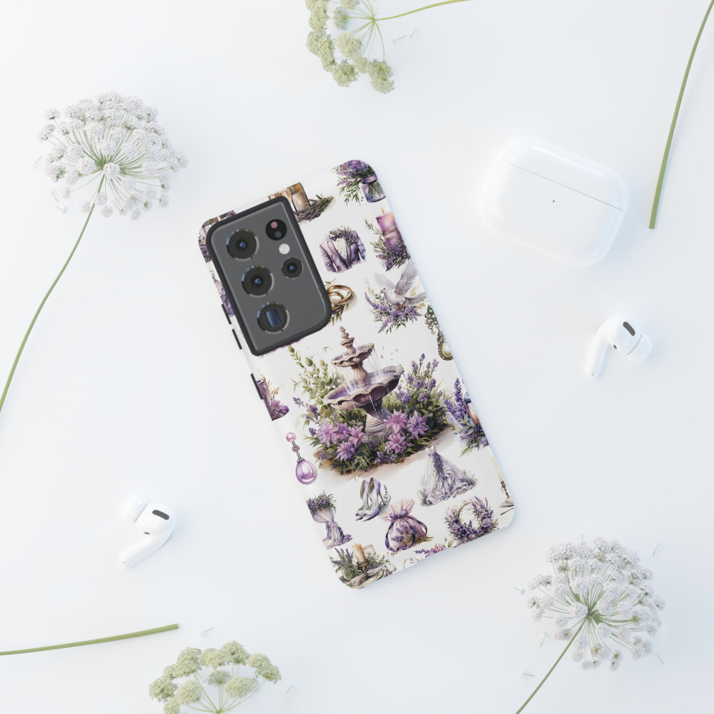 Impact Resistant, Lavender Wedding, Cute Phone Cases for Samsung S24, S23, S22, S21, IPhone 15 pro Iphone 14 pro Iphone 13 IPhone 12 Iphone 11