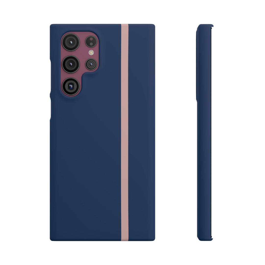 Sleek Navy Blue Pink Stripe Snap Phone Case for iPhone 18 17 16 15 14 13 Pro Max, Samsung Galaxy S26 S25 Ultra Lightweight Cute Phone Case - Studio40ParkLane