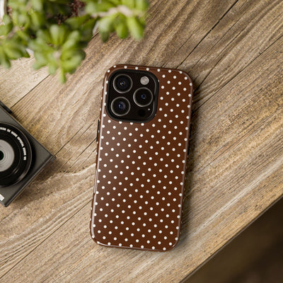 Aesthetic Tough Mocha Brown Polka Dots Premium Phone Case - For iPhone 17 Pro Max iPhone 16 Pro iPhone 15 Iphone 14 Plus 13 Pro 12 11 10 - Studio40ParkLane