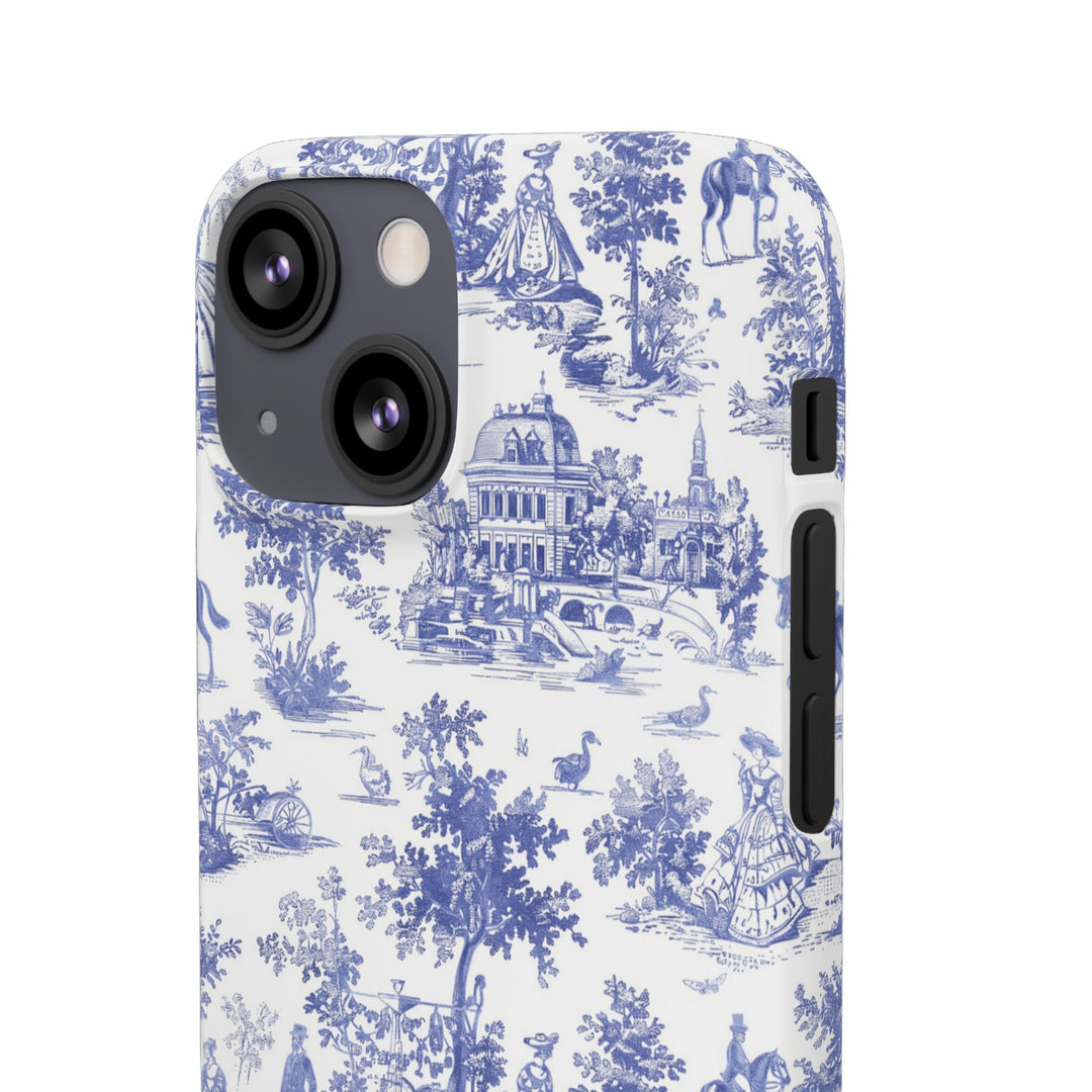 Sleek Snap Blue French Toile Cute Phone Case for iPhone 16 15 14 13 12 11 X Xs Max Xr Pro Plus Samsung Galaxy S24 S23 S22 S21 S20 Note Ultra