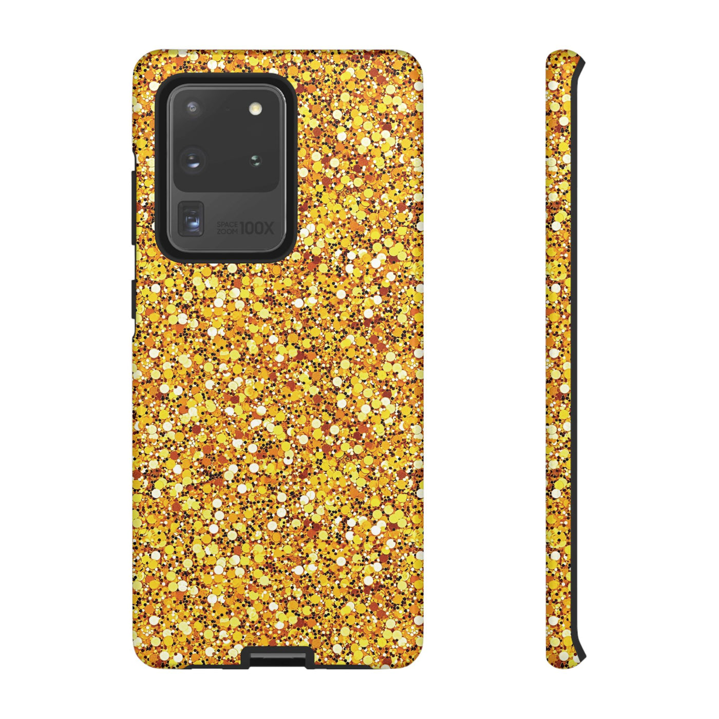 Chic Gold Faux Play on Glitter Effect Cute Phone Case, for IPhone 16 pro Max | Iphone 15, Iphone 14, IPhone 13 Case, 11 8 7, Samsung Galaxy S24, S23, S22, S21, 2 Layer Protection