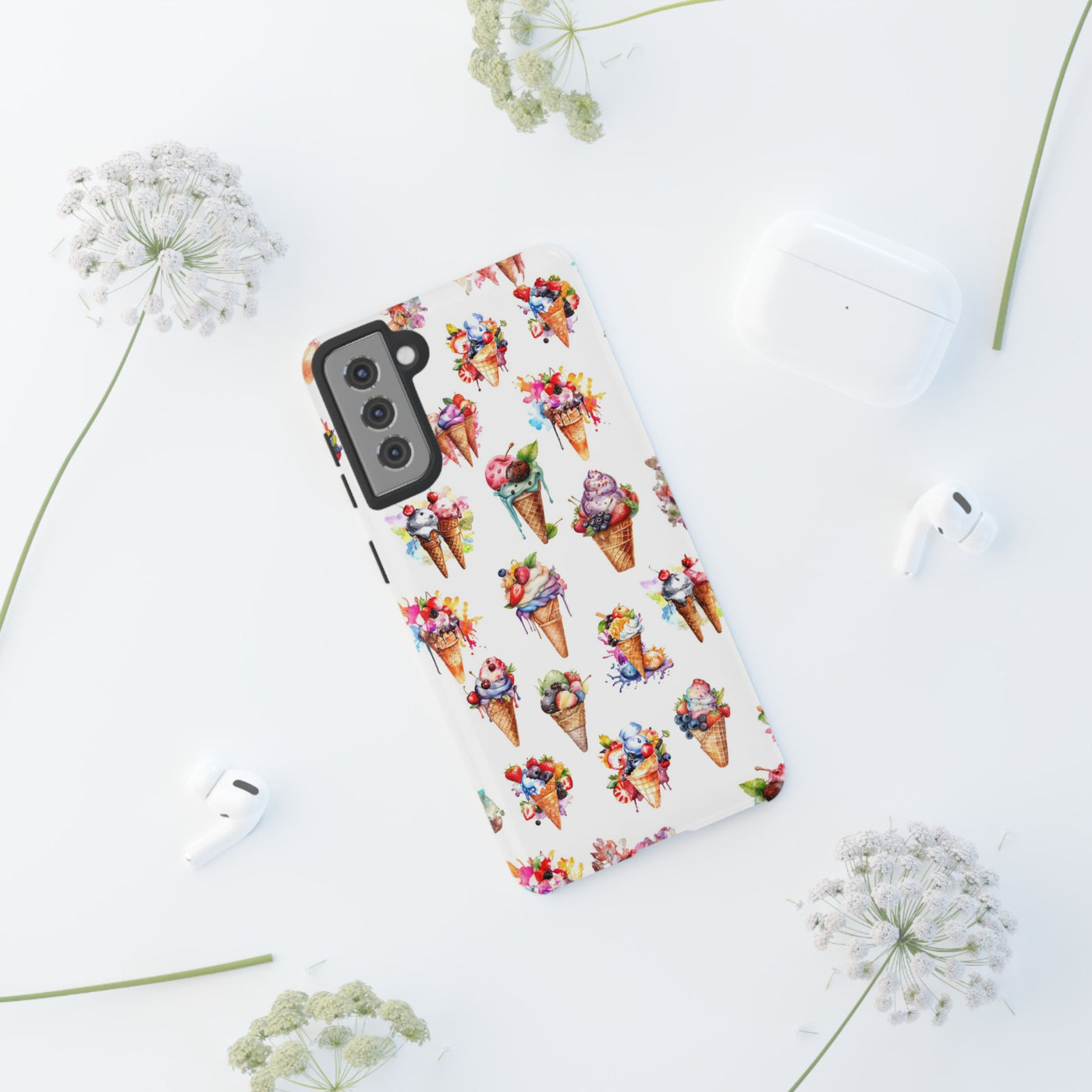 Impact Resistant, Summer Icecream, Cute Phone Cases for Samsung S24, S23, S22, S21, IPhone 15 pro, Iphone 14 pro, Iphone 13 IPhone 12, Iphone 11