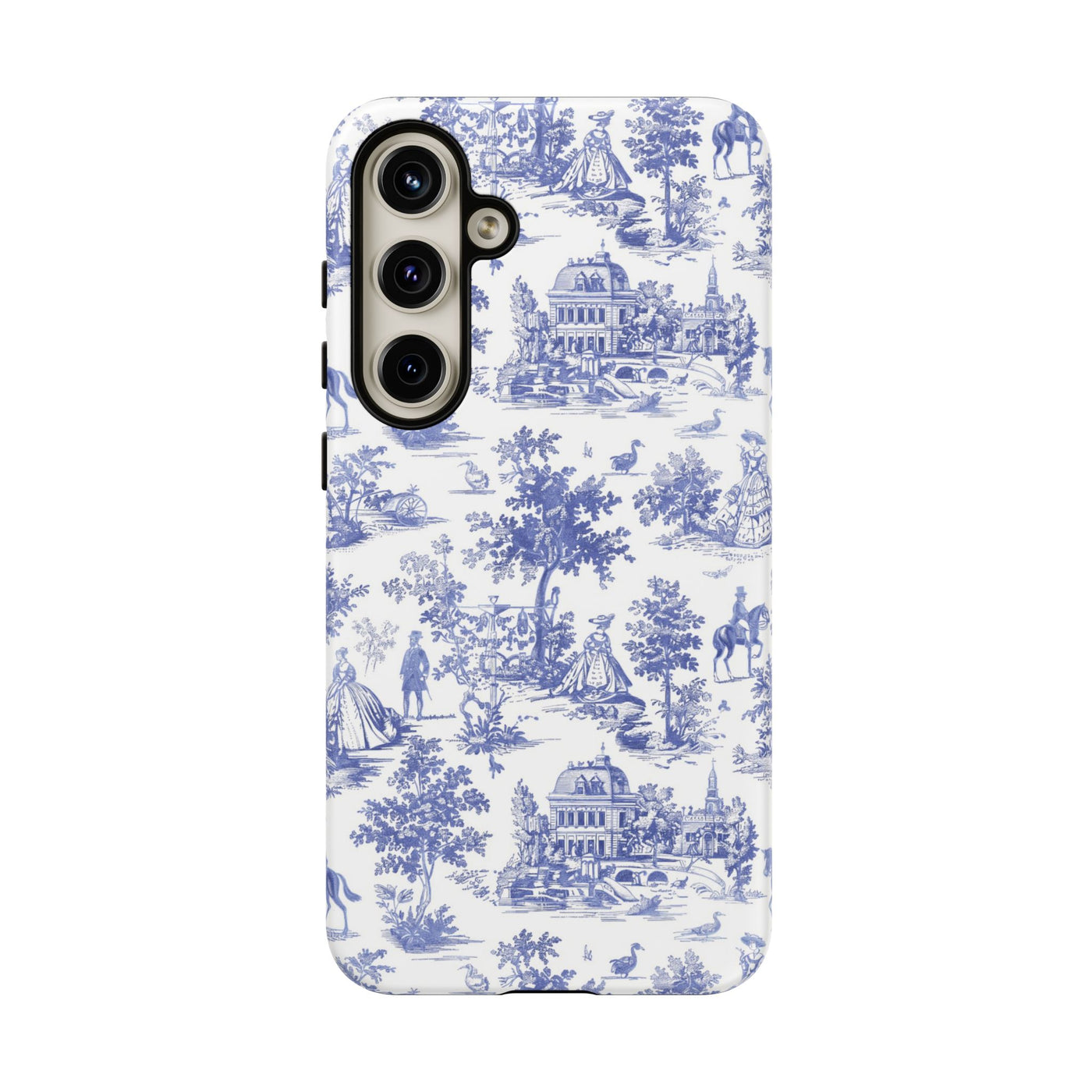 Premium Tough Blue French Toile Gift for Her Cute Phone Cases for Samsung and Iphone, 16, 15, 14, S24, S23, S22, S21, S20, Plus, Ultra, Pro