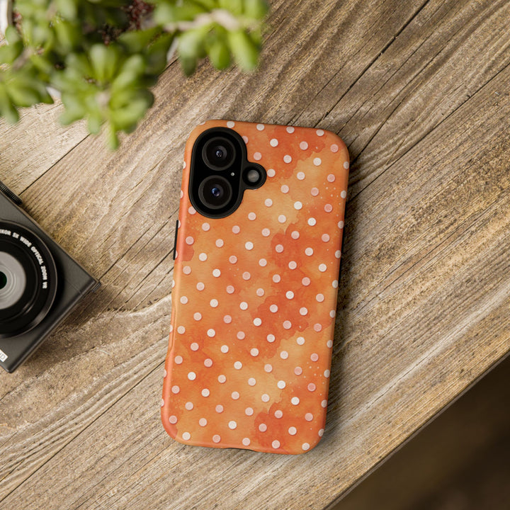 Aesthetic Tough Orange Polka Dots Watercolor Phone Case - For iPhone 17 Pro Max iPhone 16 Pro iPhone 15 Iphone 14 Plus 13 Pro 12 11 10 XR - Studio40ParkLane