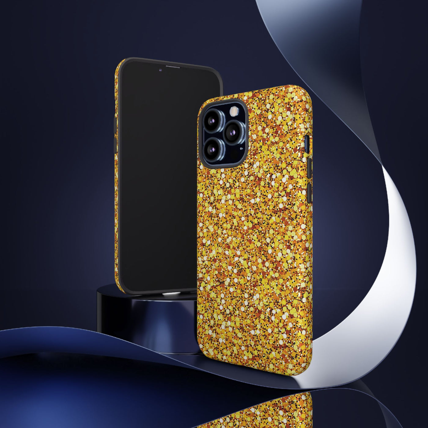 Chic Gold Faux Play on Glitter Effect Cute Phone Case, for IPhone 16 pro Max | Iphone 15, Iphone 14, IPhone 13 Case, 11 8 7, Samsung Galaxy S24, S23, S22, S21, 2 Layer Protection