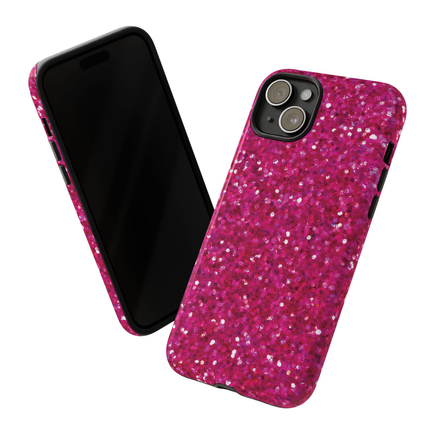 Chic Pink Faux Play on Glitter Effect Cute Phone Case, for IPhone 16 pro Max | Iphone 15, Iphone 14, IPhone 13 Case, 11 8 7, Samsung Galaxy S24, S23, S22, S21, 2 Layer Protection