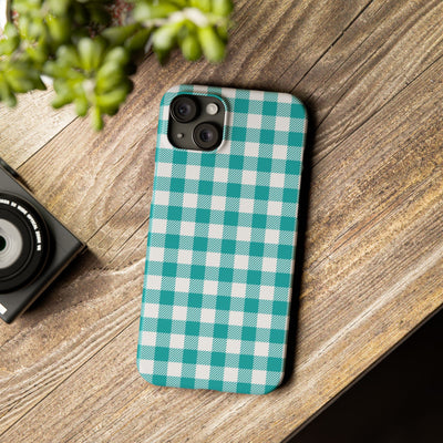 Slim Turquoise Gingham Gift for Her Cute Phone Cases for Iphone 16 Pro Max | iPhone 15 Case | iPhone 15 Pro Max Case, Iphone 14, 13, 12, 11, 10, 8, 7