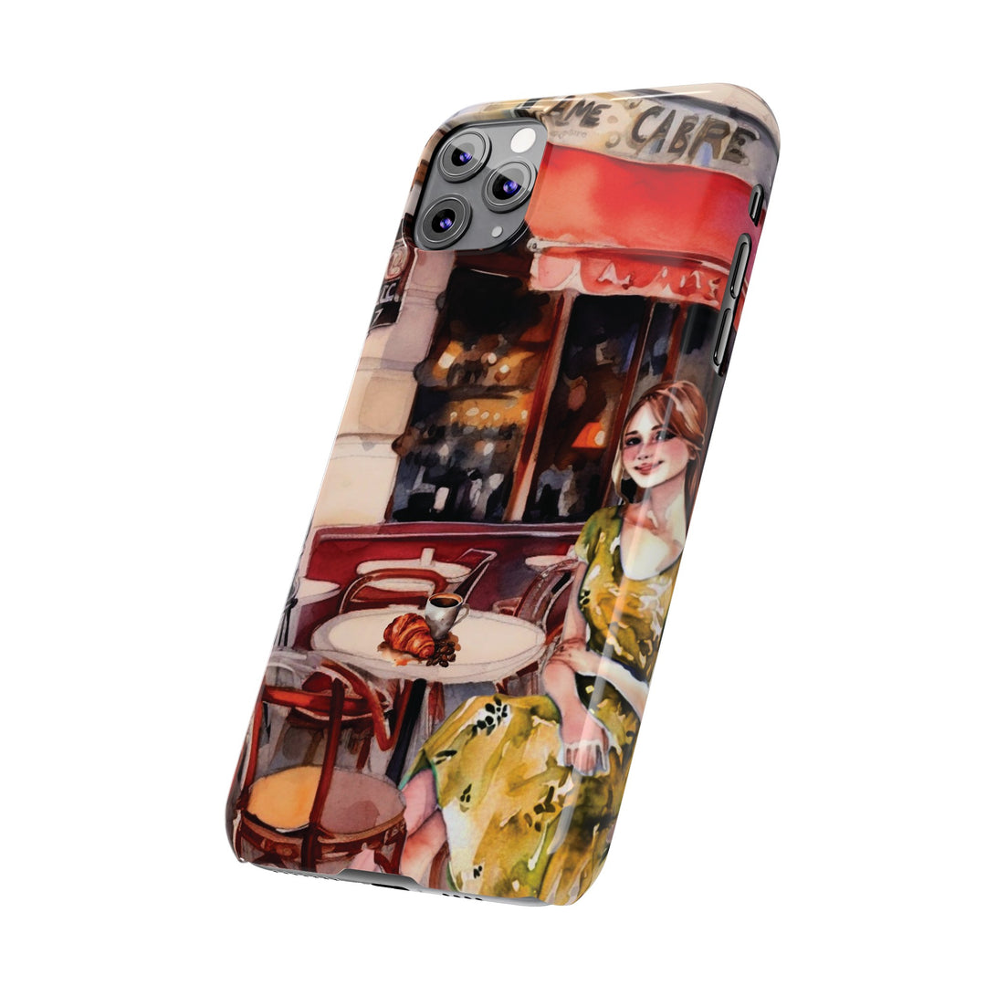 Slim Cute Phone Cases for Iphone - | iPhone 15 Case | iPhone 15 Pro Max Case, Iphone 14 Case, Iphone 14 Pro Max, Iphone 13, Paris Cafe Coffee Croissant - Studio40ParkLane