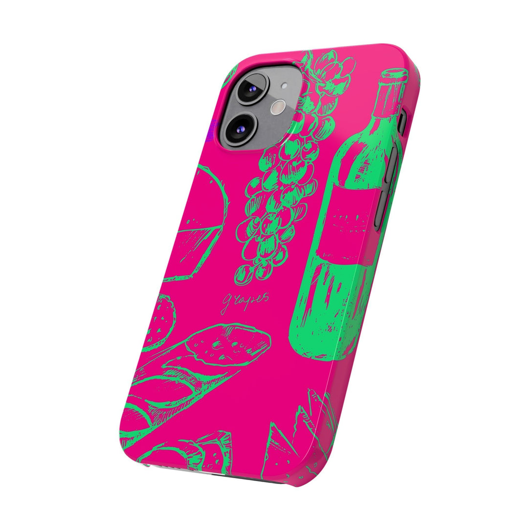 Slim French Food Wine Pink Green Cute Phone Cases for Iphone | iPhone 15 Case | iPhone 15 Pro Max Case, Iphone 14, Iphone 14 Pro Max, Iphone 13, - Studio40ParkLane
