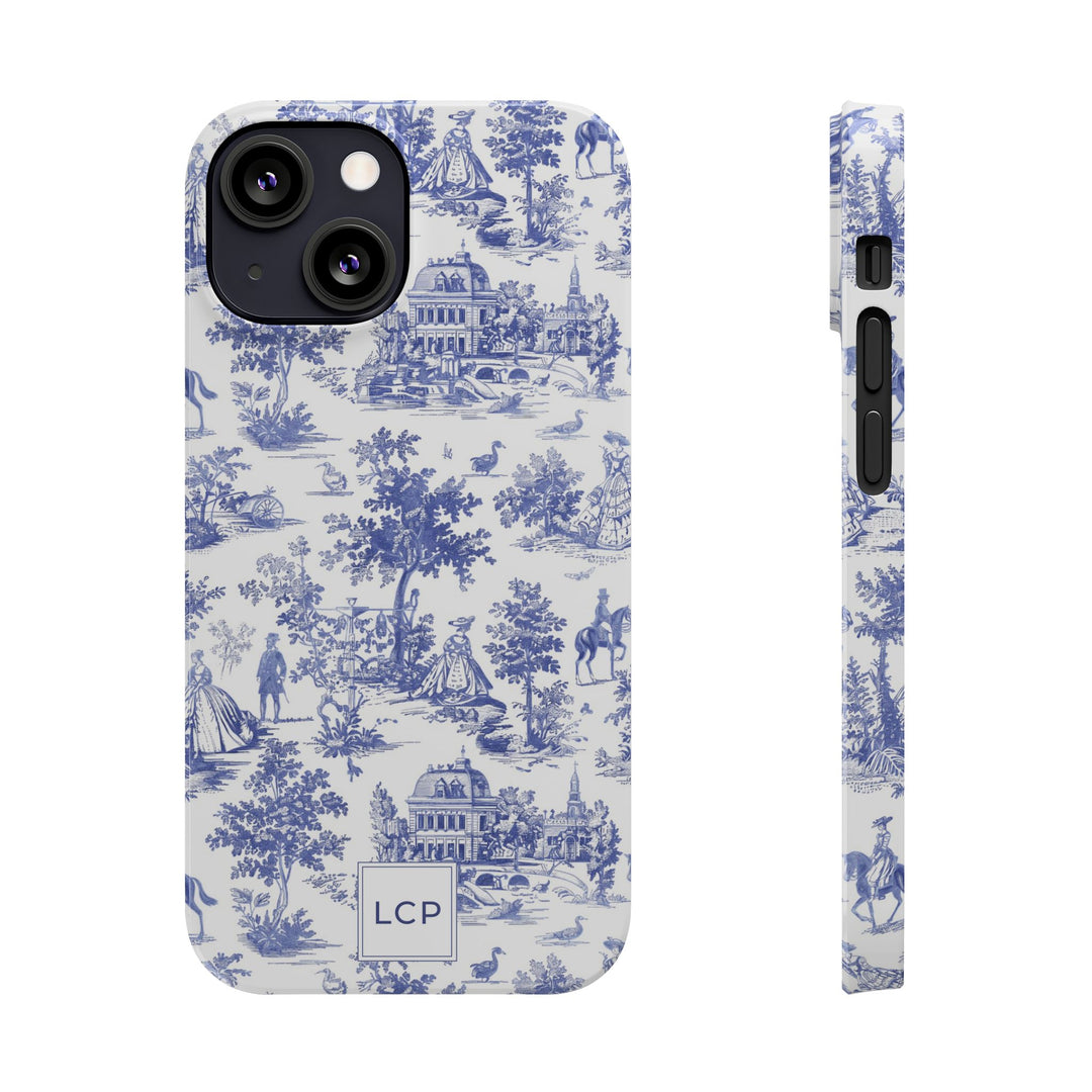 Slim Personalized Slim Blue Vintage French Toile Cute Phone Cases for Iphone 16 Pro Max | iPhone 15 Case | iPhone 15 Pro Max Case, Iphone 14, Iphone 14 Pro Max, Iphone 13 12 11 8 7 - Studio40ParkLane