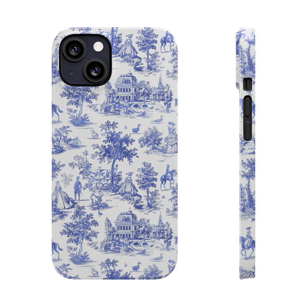 Slim Blue Vintage French Toile Cute Phone Cases for Iphone 16 Pro Max | iPhone 15 Case | iPhone 15 Pro Max Case, Iphone 14, Iphone 14 Pro Max, Iphone 13 12 11 8 7 - Studio40ParkLane