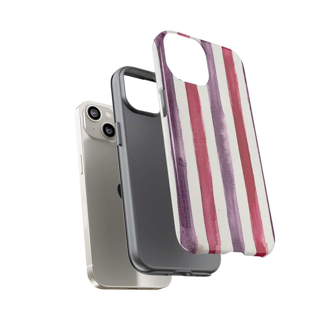 Tough Cute Wine Red Purple Stripes Phone Case, for IPhone 17 Pro Max | Iphone 17 Air, Iphone 16, IPhone 15, 14 13 12, Samsung Galaxy S26, S25, S24, S23 - Studio40ParkLane