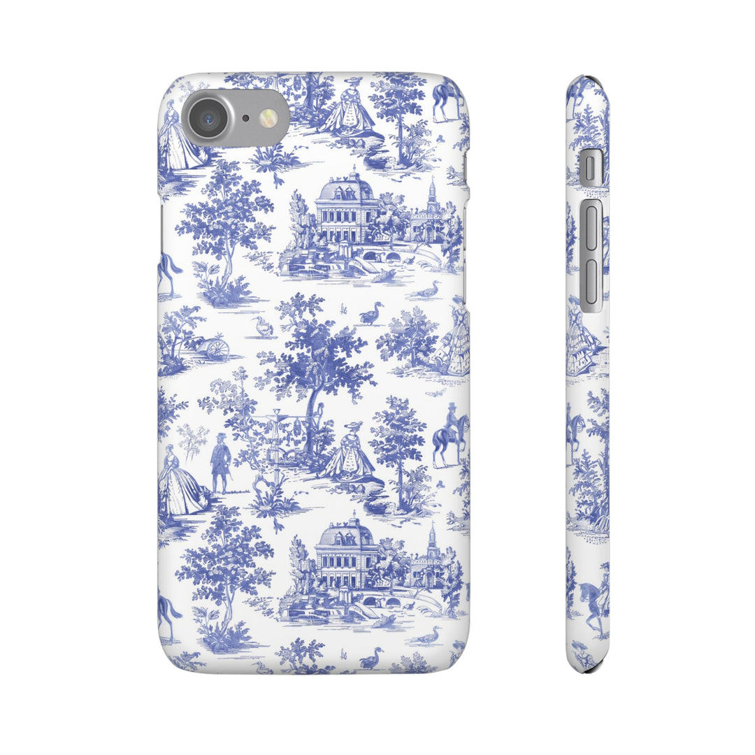 Sleek Snap Blue French Toile Cute Phone Case for iPhone 16 15 14 13 12 11 X Xs Max Xr Pro Plus Samsung Galaxy S24 S23 S22 S21 S20 Note Ultra
