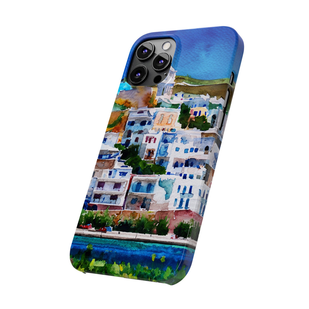 Slim Cute Phone Cases for Iphone | iPhone 15 Case | iPhone 15 Pro Max Case, Iphone 14, Iphone 14 Pro Max, Iphone 13, Colorful Greek House Watercolor - Studio40ParkLane