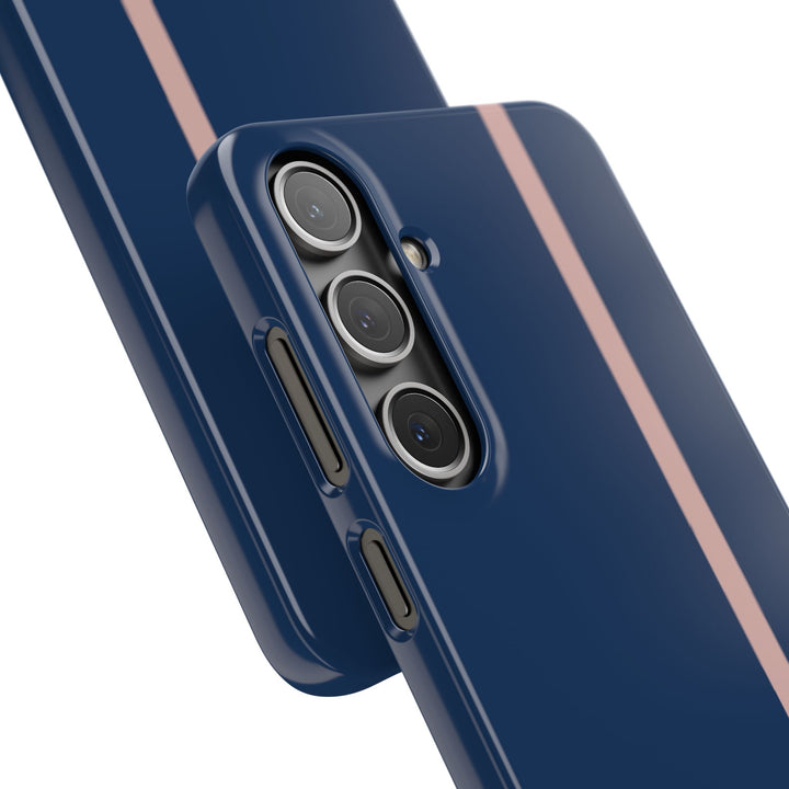 Sleek Navy Blue Pink Stripe Snap Phone Case for iPhone 18 17 16 15 14 13 Pro Max, Samsung Galaxy S26 S25 Ultra Lightweight Cute Phone Case - Studio40ParkLane