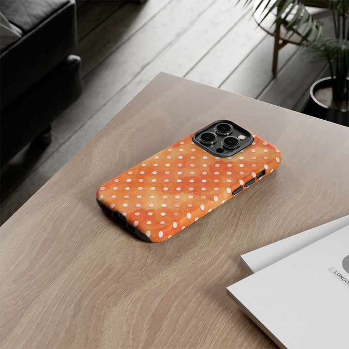 Aesthetic Tough Orange Polka Dots Watercolor Phone Case - For iPhone 17 Pro Max iPhone 16 Pro iPhone 15 Iphone 14 Plus 13 Pro 12 11 10 XR - Studio40ParkLane