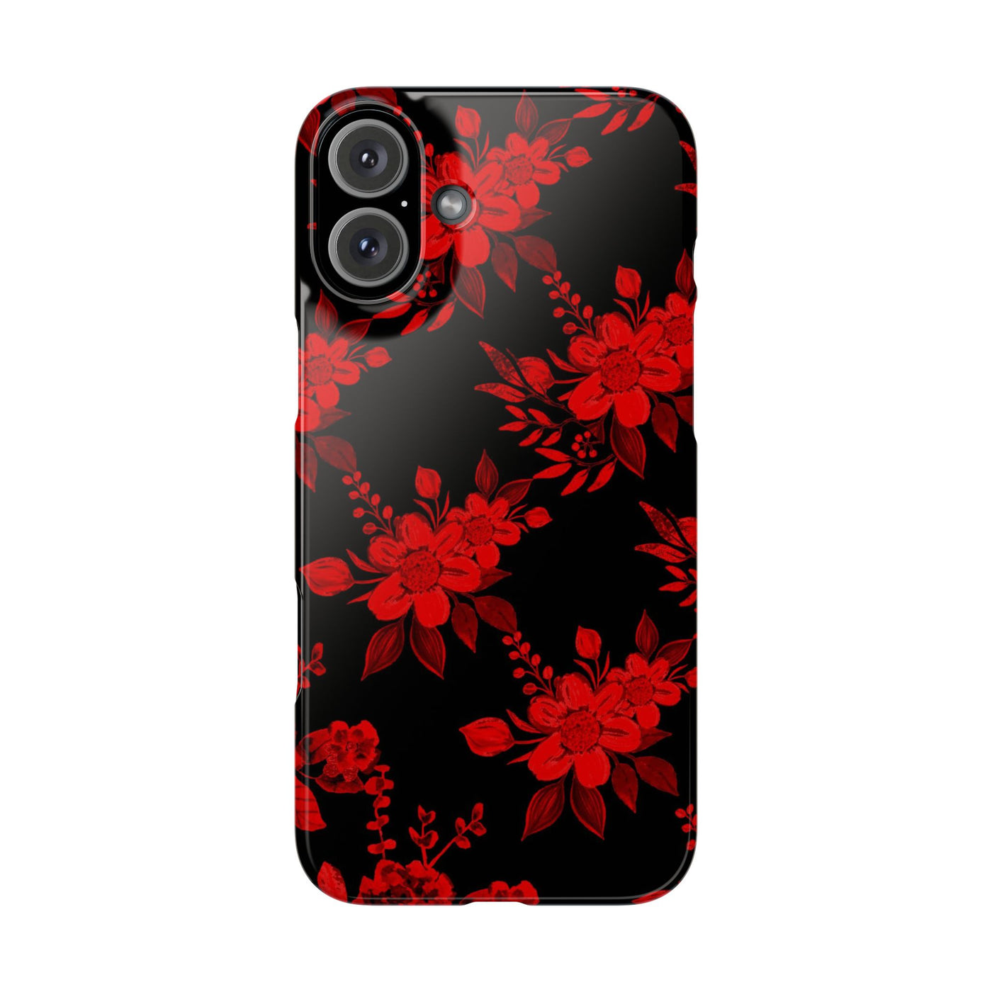 Slim Cute Phone Cases for Iphone - | iPhone 15 Case | iPhone 15 Pro Max Case, Iphone 14 Case, Iphone 14 Pro Max, Iphone 13, Red Black Flowers