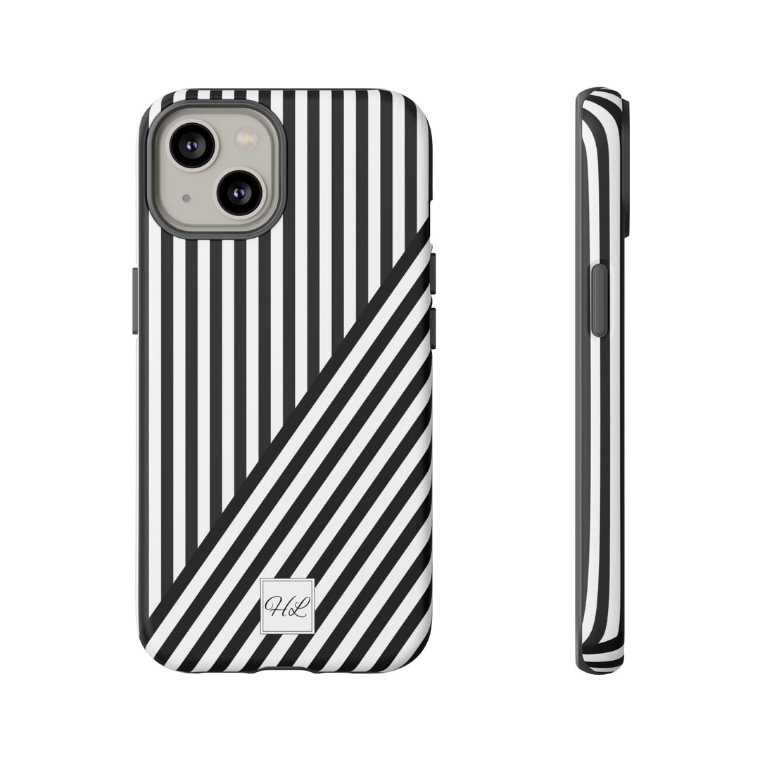 Custom Personalized Aesthetic Stripes Black White Tough Phone Case - For iPhone 17 Pro Max iPhone 16 Pro iPhone 15 Iphone 14 Plus 13 12 11 - Studio40ParkLane