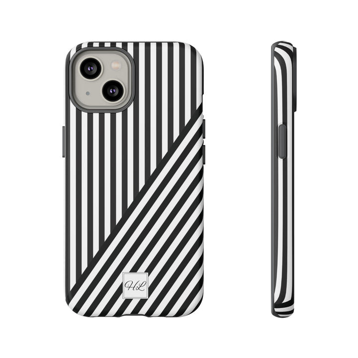 Custom Personalized Aesthetic Stripes Black White Tough Phone Case - For iPhone 17 Pro Max iPhone 16 Pro iPhone 15 Iphone 14 Plus 13 12 11 - Studio40ParkLane