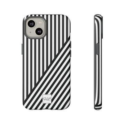 Custom Personalized Aesthetic Stripes Black White Tough Phone Case - For iPhone 17 Pro Max iPhone 16 Pro iPhone 15 Iphone 14 Plus 13 12 11 - Studio40ParkLane