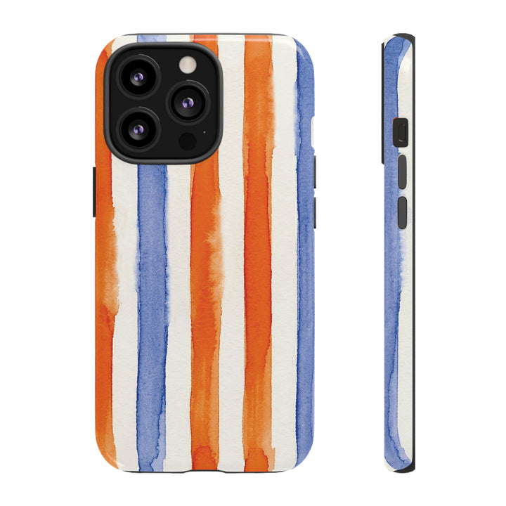 Tough Cute Blue Orange Stripes Phone Case, for IPhone 17 Pro Max | Iphone 17 Air, Iphone 16, IPhone 15, 14 13 12, Samsung Galaxy S26, S25, S24, S23 - Studio40ParkLane