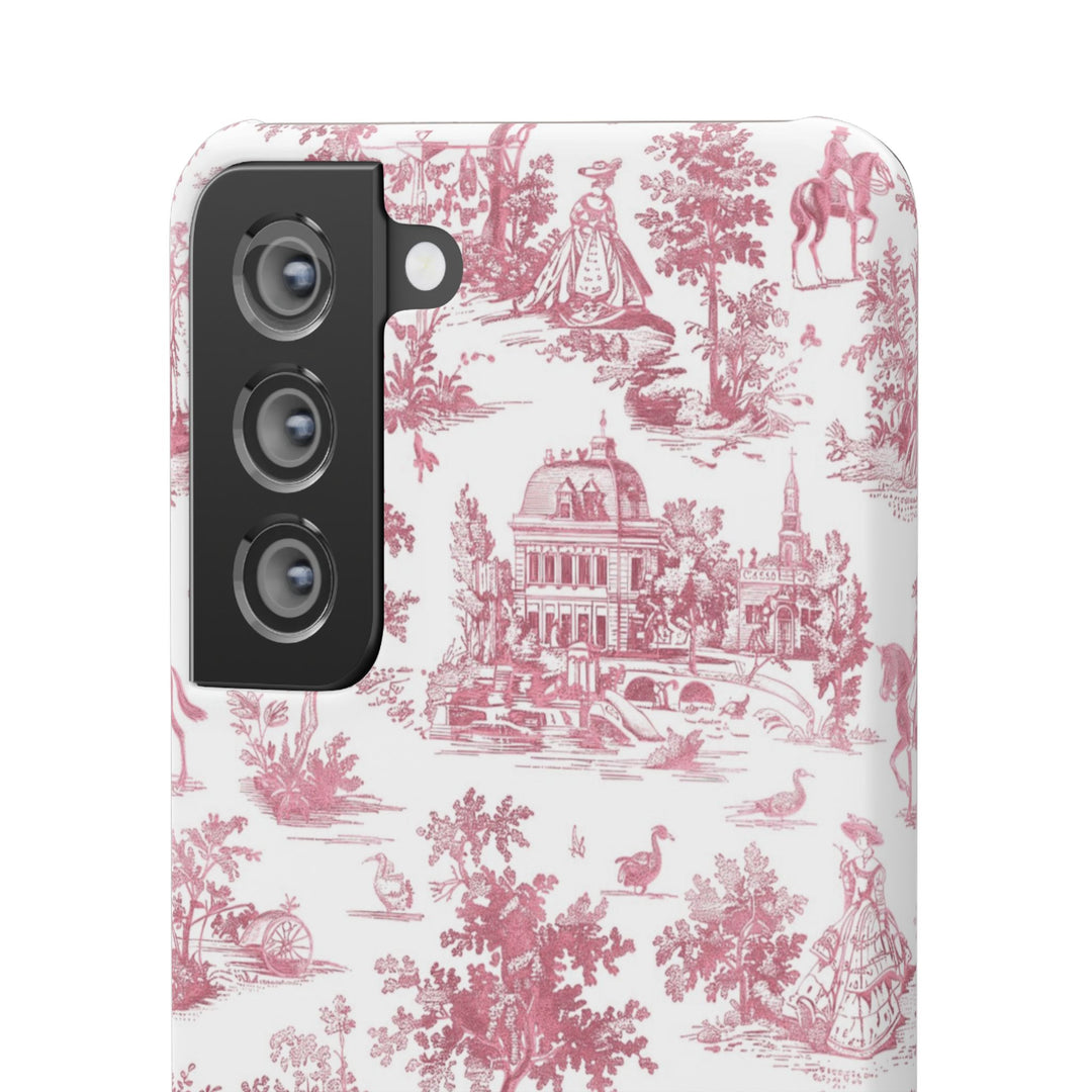 Sleek Snap Pink French Toile Cute Phone Case for iPhone 16 15 14 13 12 11 X Xs Max Xr Pro Plus Samsung Galaxy S24 S23 S22 S21 S20 Note Ultra