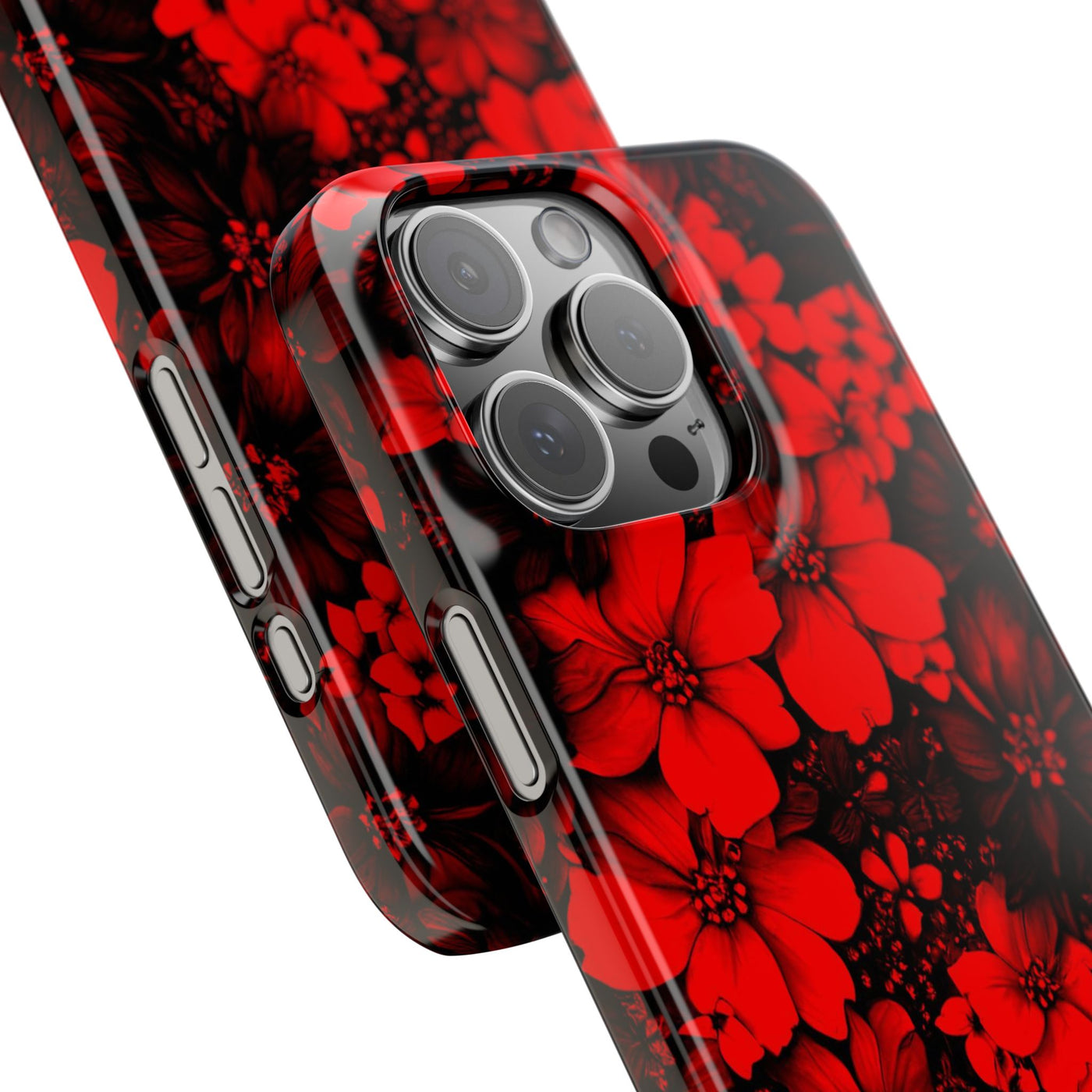 Slim Cute Phone Cases for Iphone - | iPhone 15 Case | iPhone 15 Pro Max Case, Iphone 14 Case, Iphone 14 Pro Max, Iphone 13, Red Black Flowers