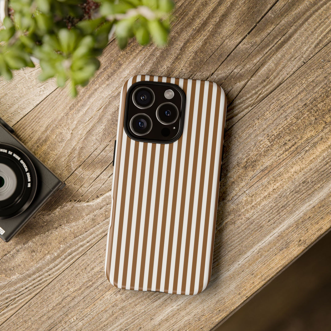 Tough Premium Mocca Brown Stripes Phone Case Gift for Her - For Apple iPhone 16 Pro Max 16e iPhone 15 Pro iPhone Iphone 14 Plus 13 Pro 12 SE XR - Studio40ParkLane