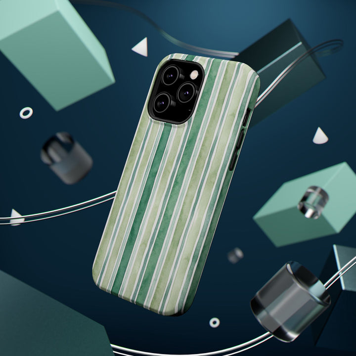 Aesthetic Tough Magsafe Green Stripes Watercolor Phone Case - For iPhone 17 Pro Max iPhone 16 Pro iPhone 15 Iphone 14 Plus 13 Pro 12 11 10 - Studio40ParkLane
