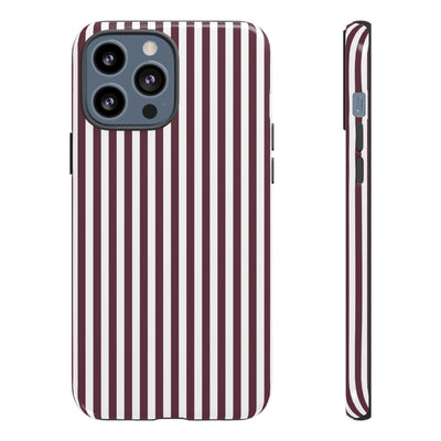 Tough Premium Burgundy Stripes Phone Case Gift for Her - For Apple iPhone 16 Pro Max 16e iPhone 15 Pro iPhone Iphone 14 Plus 13 Pro 12 SE XR - Studio40ParkLane