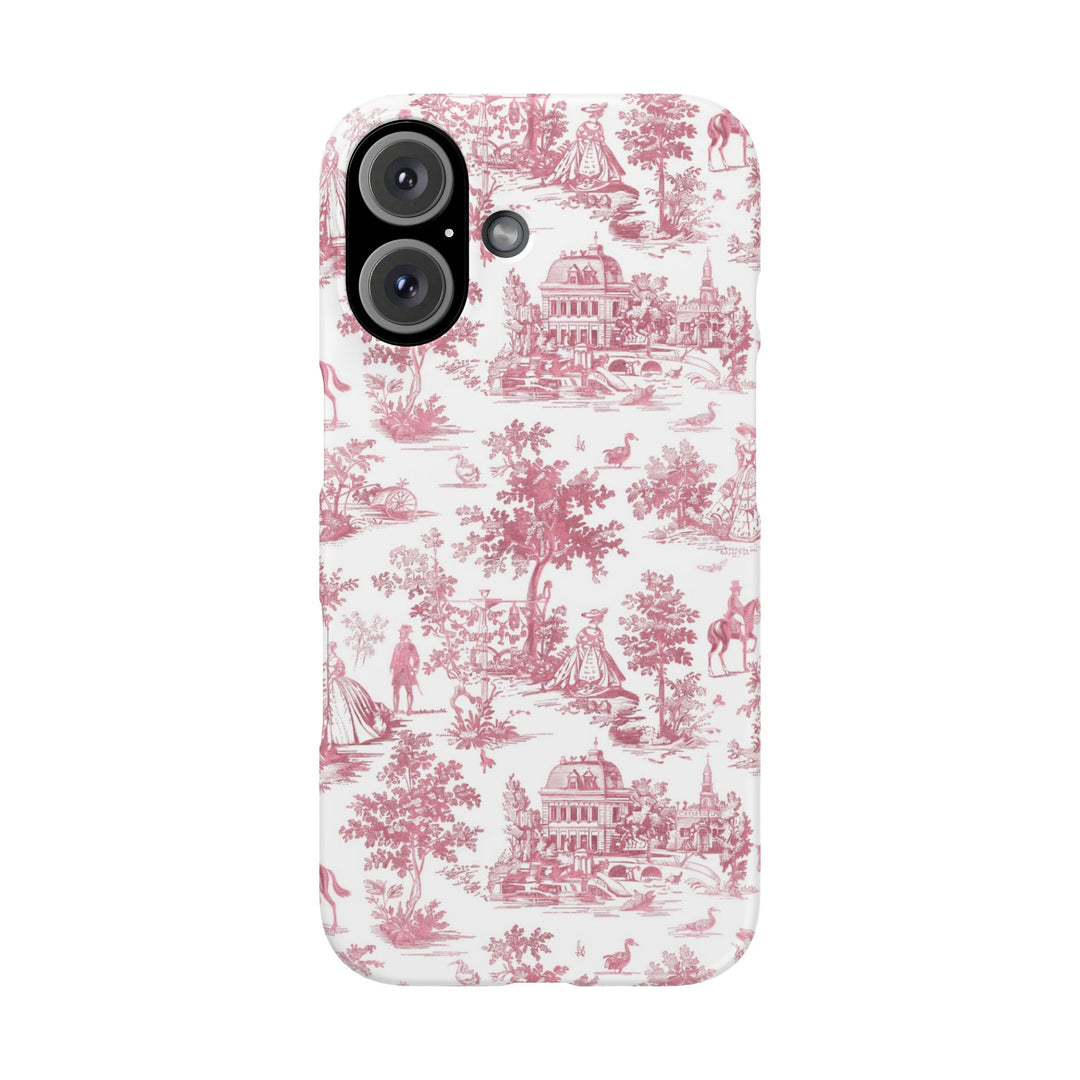 Sleek Snap Pink French Toile Cute Phone Case for iPhone 16 15 14 13 12 11 X Xs Max Xr Pro Plus Samsung Galaxy S24 S23 S22 S21 S20 Note Ultra