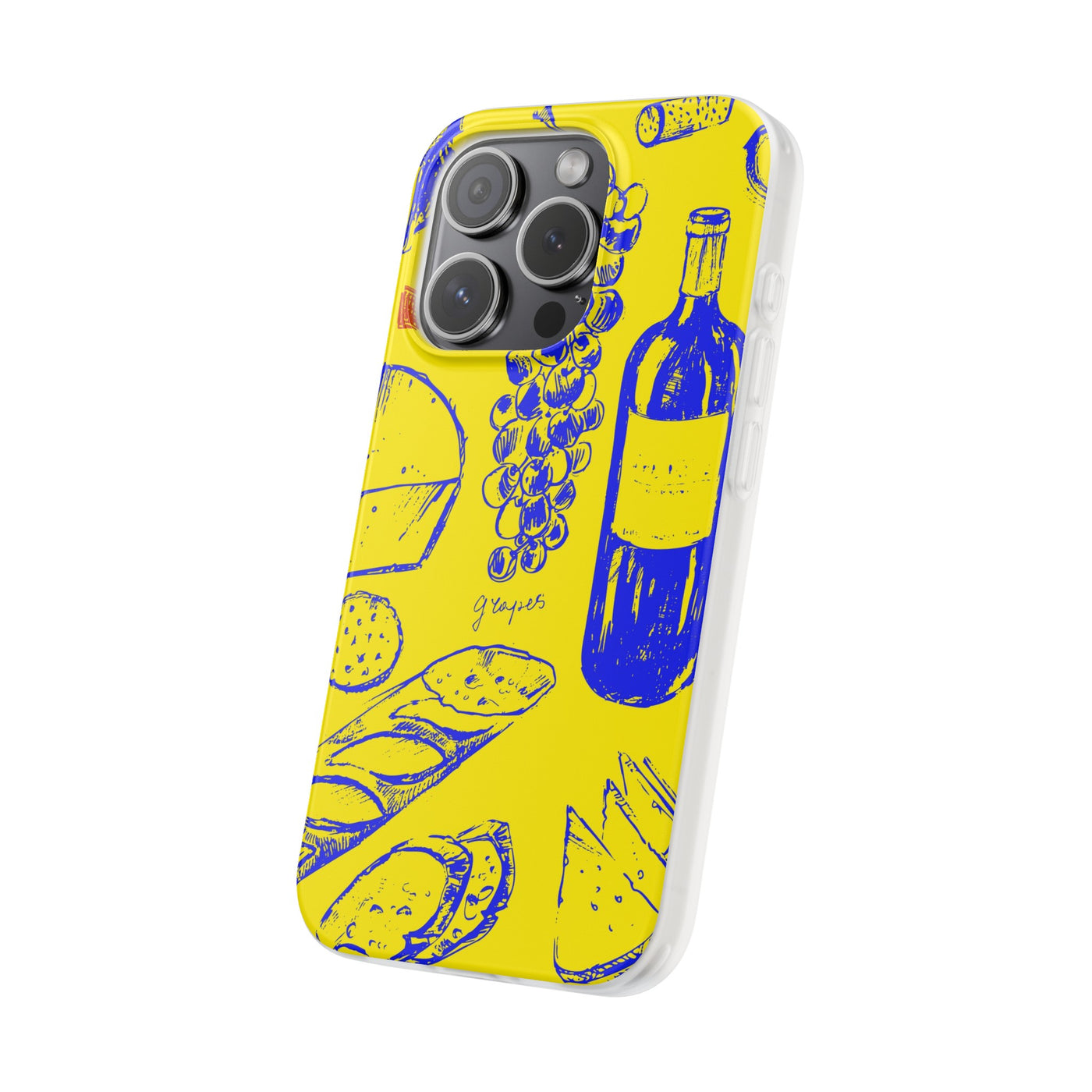 Cute Flexi Phone Cases, French Food Wine Yellow Blue, Compatible with Samsung Galaxy S23, Samsung S22, Samsung S21, Samsung S20, Galaxy S20 Ultra