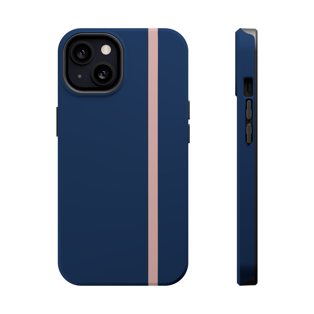 MagSafe Navy Blue Blush Pink Stripe Tough Phone Case iPhone 18 17 16 15 14 13 Pro Max Samsung Galaxy S26 Dual Layer Modern Luxury Cover - Studio40ParkLane