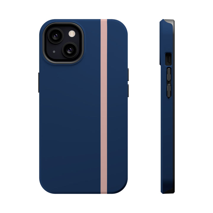 MagSafe Navy Blue Blush Pink Stripe Tough Phone Case iPhone 18 17 16 15 14 13 Pro Max Samsung Galaxy S26 Dual Layer Modern Luxury Cover - Studio40ParkLane