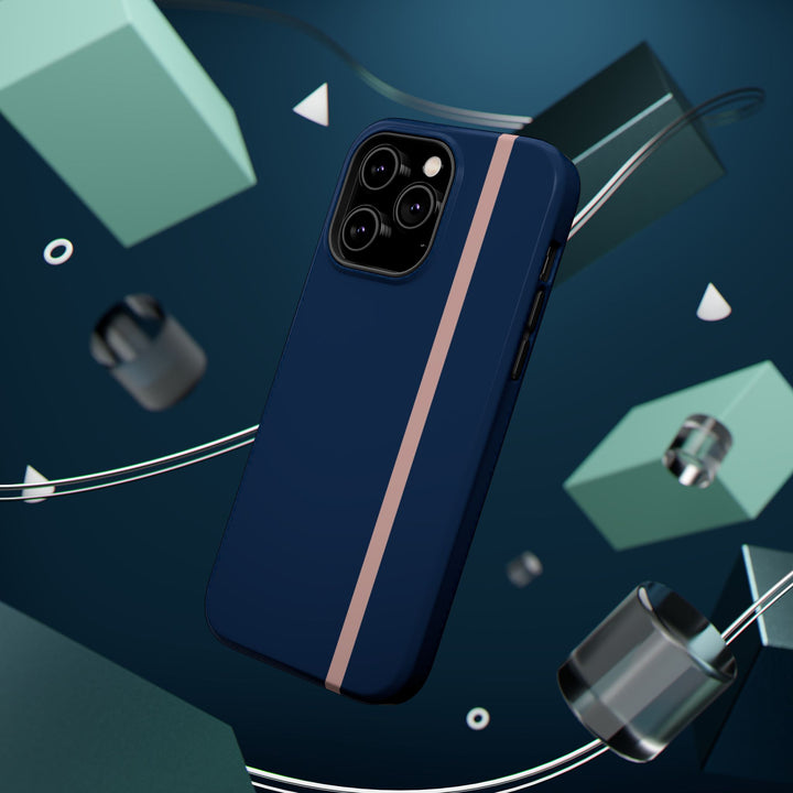 MagSafe Navy Blue Blush Pink Stripe Tough Phone Case iPhone 18 17 16 15 14 13 Pro Max Samsung Galaxy S26 Dual Layer Modern Luxury Cover - Studio40ParkLane