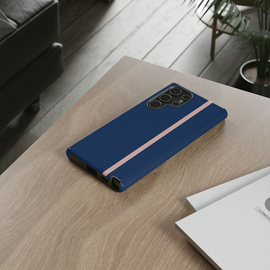 Tough Phone Case Navy Blue Orange Stripe iPhone 18 17 16 15 14 13 12 Pro Max Plus, Samsung Galaxy S26 S25 S24 Ultra Cute Preppy Sport - Studio40ParkLane