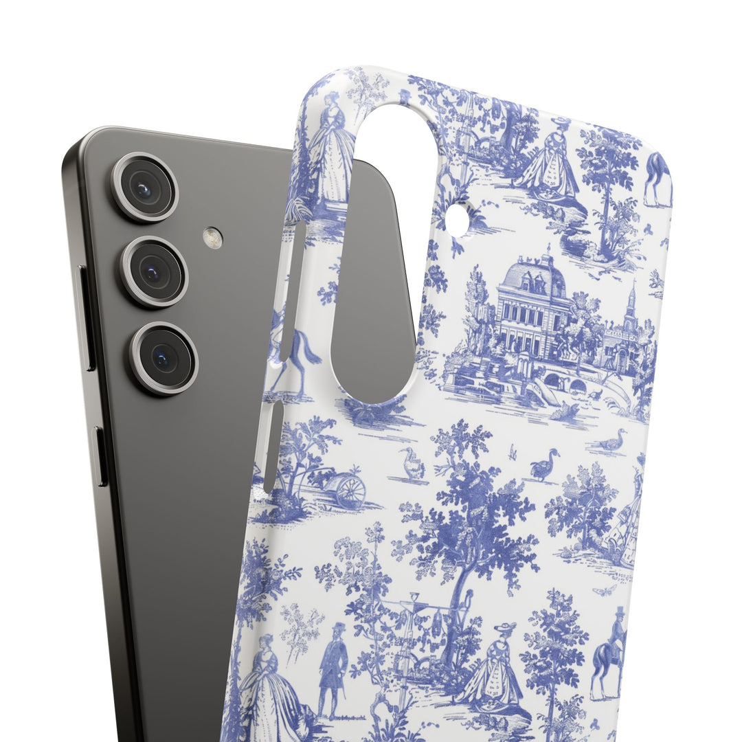 Sleek Snap Blue French Toile Cute Phone Case for iPhone 16 15 14 13 12 11 X Xs Max Xr Pro Plus Samsung Galaxy S24 S23 S22 S21 S20 Note Ultra