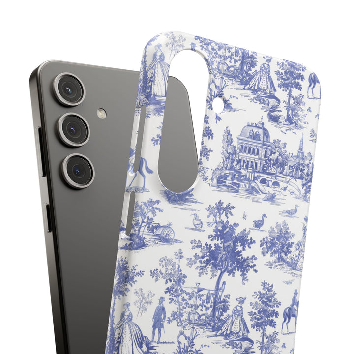 Sleek Snap Blue French Toile Cute Phone Case for iPhone 16 15 14 13 12 11 X Xs Max Xr Pro Plus Samsung Galaxy S24 S23 S22 S21 S20 Note Ultra