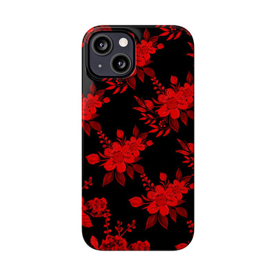 Slim Cute Phone Cases for Iphone - | iPhone 15 Case | iPhone 15 Pro Max Case, Iphone 14 Case, Iphone 14 Pro Max, Iphone 13, Red Black Flowers