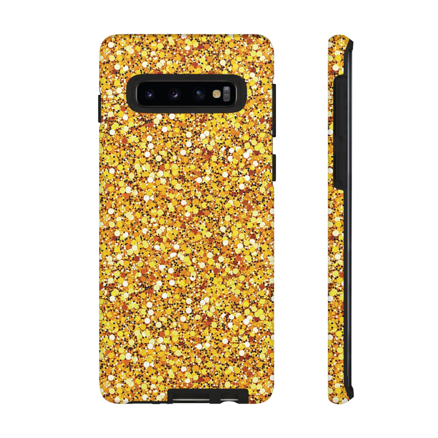 Chic Gold Faux Play on Glitter Effect Cute Phone Case, for IPhone 16 pro Max | Iphone 15, Iphone 14, IPhone 13 Case, 11 8 7, Samsung Galaxy S24, S23, S22, S21, 2 Layer Protection