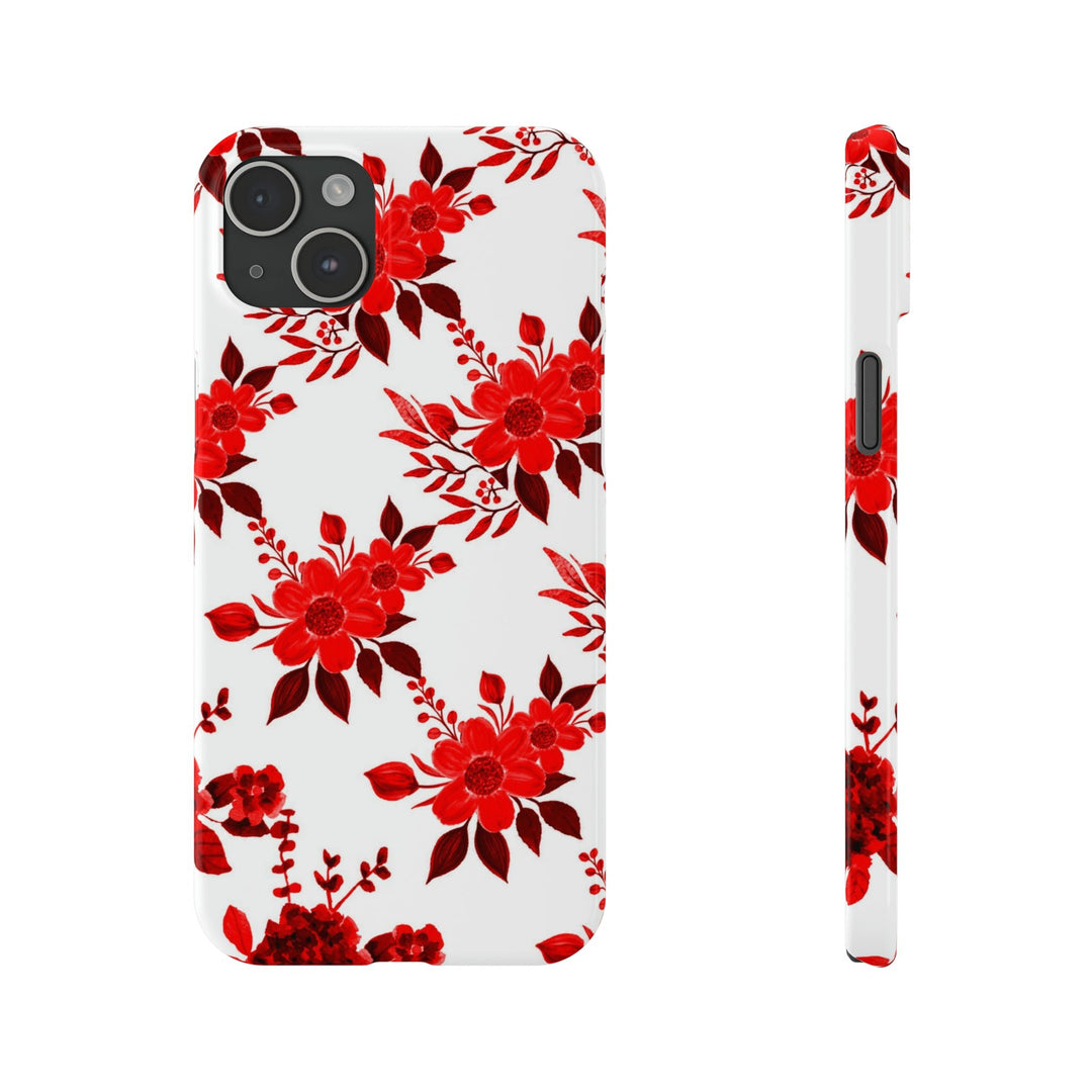 Slim Cute Phone Cases for Iphones - | iPhone 15 Case | iPhone 15 Pro Max Case, Iphone 14 Case, Iphone 14 Pro Max, Iphone 13, Red White Flowers - Studio40ParkLane