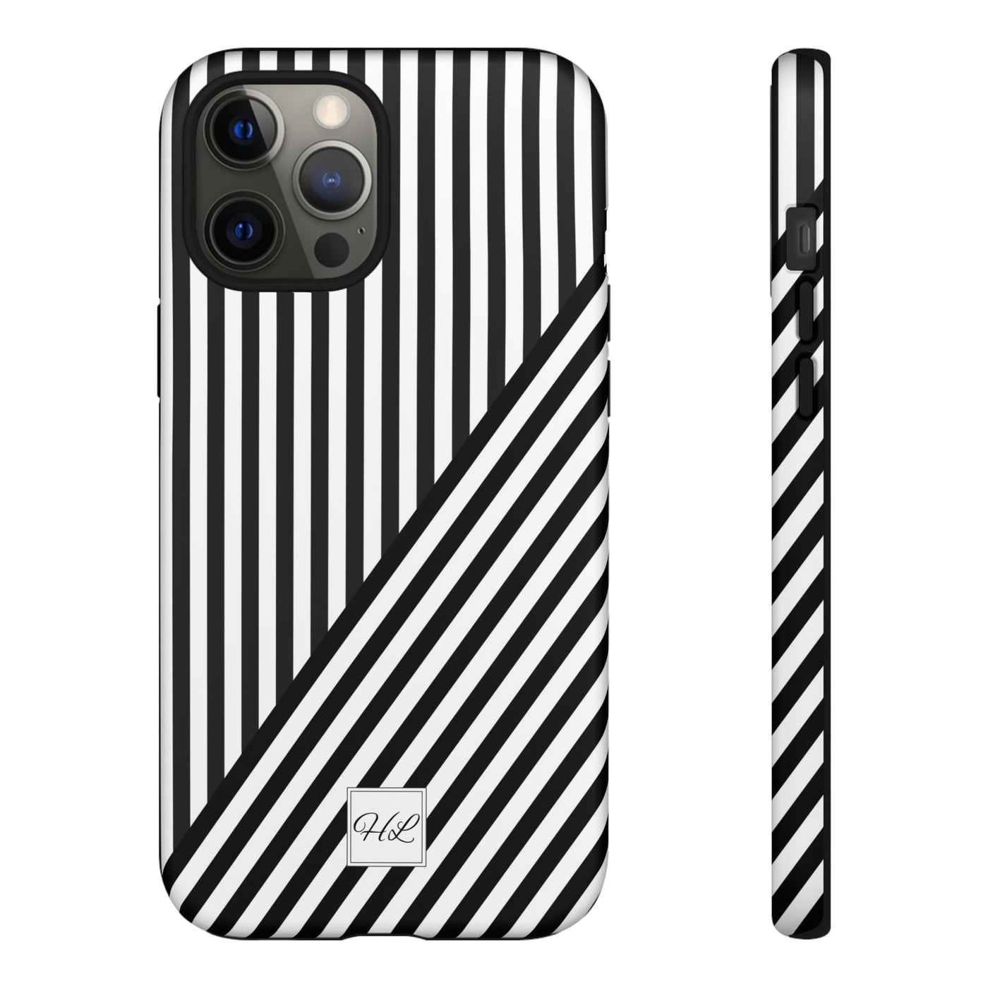 Custom Personalized Aesthetic Stripes Black White Tough Phone Case - For iPhone 17 Pro Max iPhone 16 Pro iPhone 15 Iphone 14 Plus 13 12 11 - Studio40ParkLane