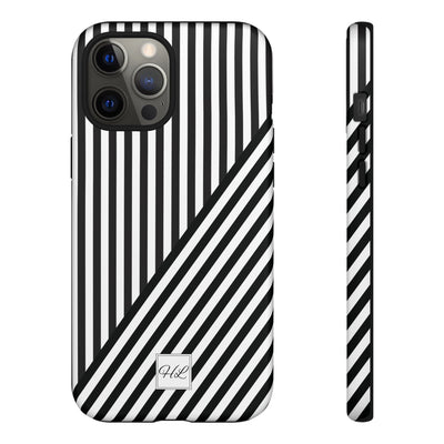 Custom Personalized Aesthetic Stripes Black White Tough Phone Case - For iPhone 17 Pro Max iPhone 16 Pro iPhone 15 Iphone 14 Plus 13 12 11 - Studio40ParkLane