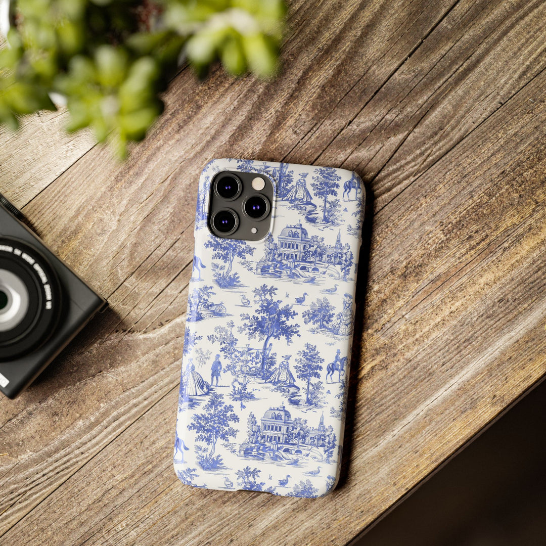 Slim Blue Vintage French Toile Cute Phone Cases for Iphone 16 Pro Max | iPhone 15 Case | iPhone 15 Pro Max Case, Iphone 14, Iphone 14 Pro Max, Iphone 13 12 11 8 7 - Studio40ParkLane