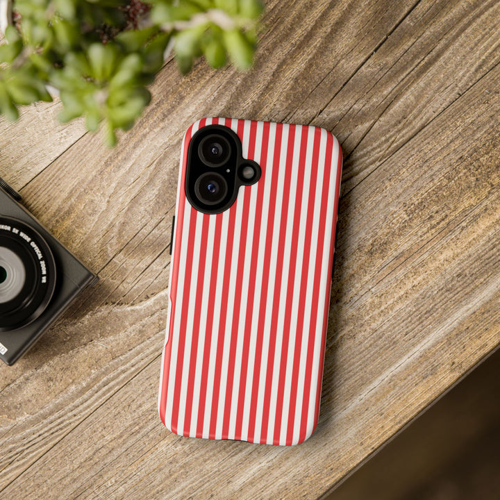 Tough Premium Poppy Red Stripes Phone Case Gift for Her - For Apple iPhone 16 Pro Max 16e iPhone 15 Pro iPhone Iphone 14 Plus 13 Pro 12 SE XR - Studio40ParkLane