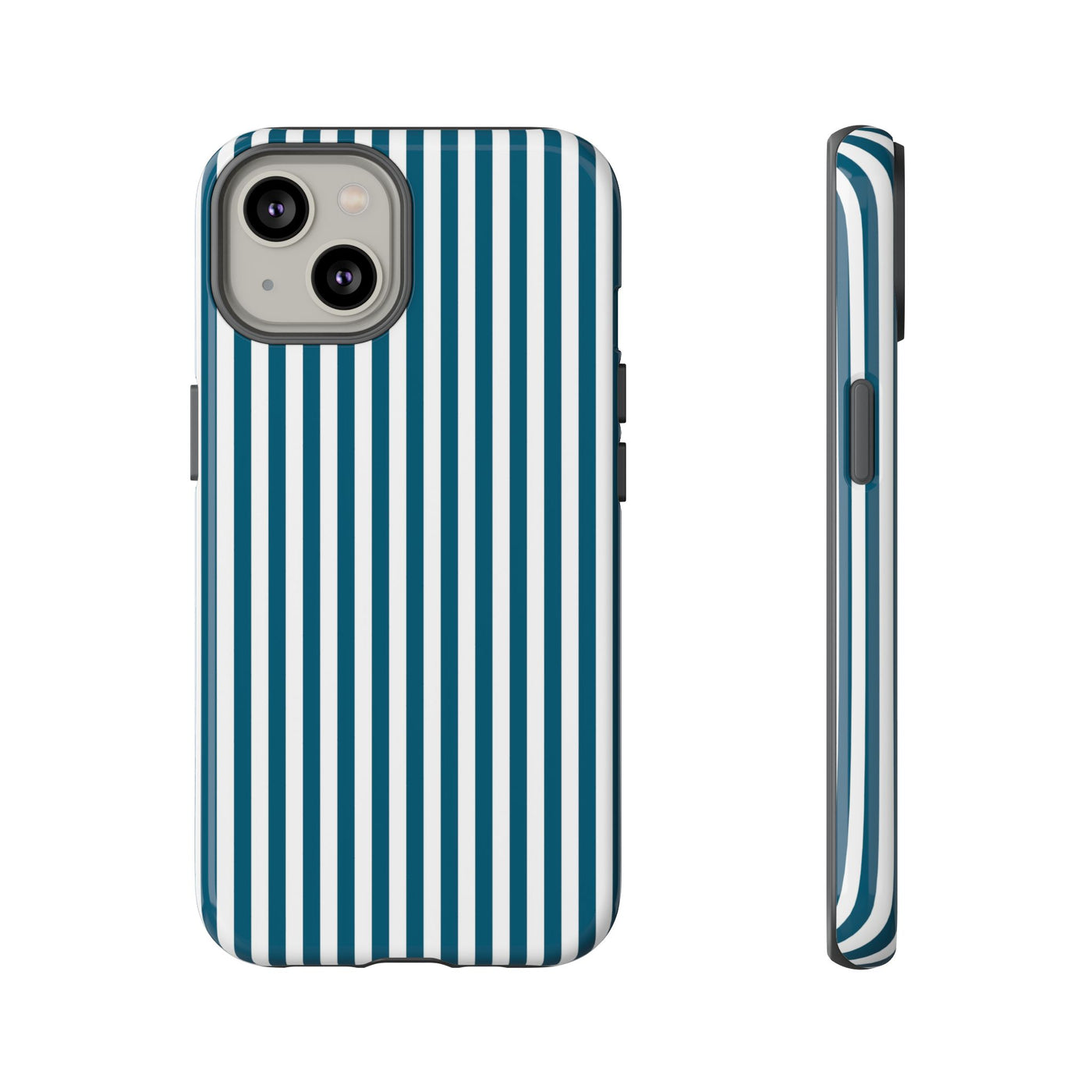Tough Premium Teal Blue Stripes Phone Case Gift for Her - For Apple iPhone 16 Pro Max 16e iPhone 15 Pro iPhone Iphone 14 Plus 13 Pro 12 SE XR - Studio40ParkLane