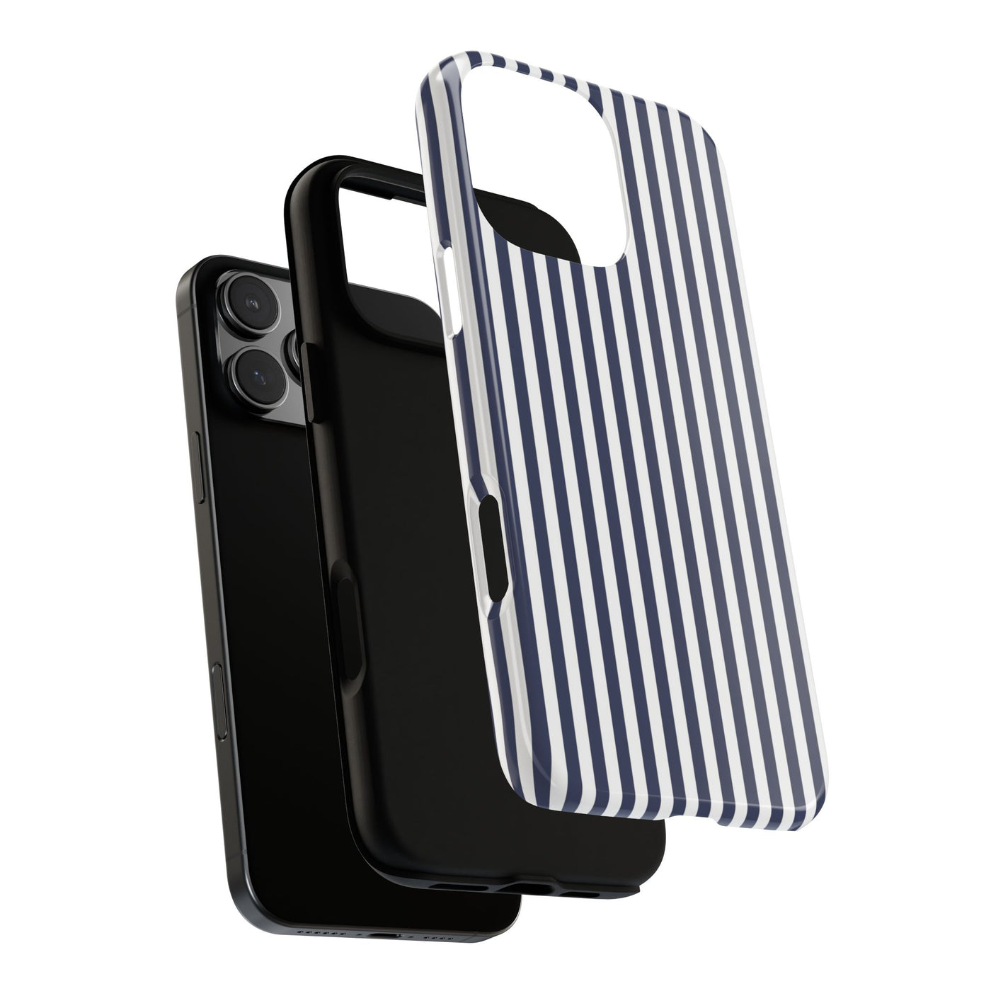 Tough Premium Navy Blue Stripes Phone Case Gift for Her - For Apple iPhone 16 Pro Max 16e iPhone 15 Pro iPhone Iphone 14 Plus 13 Pro 12 SE XR - Studio40ParkLane